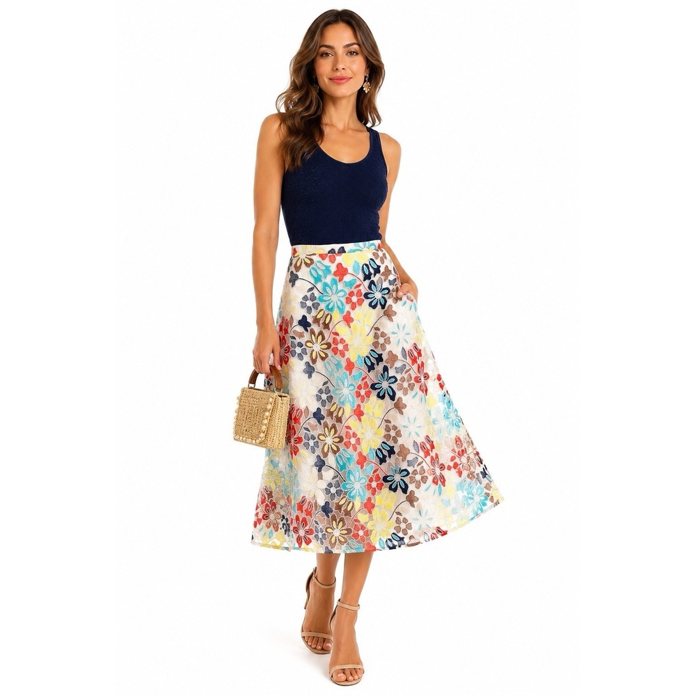 Anthropologie Eva Franco Floral Embroidered Mesh Midi Skirt NWT Size 12